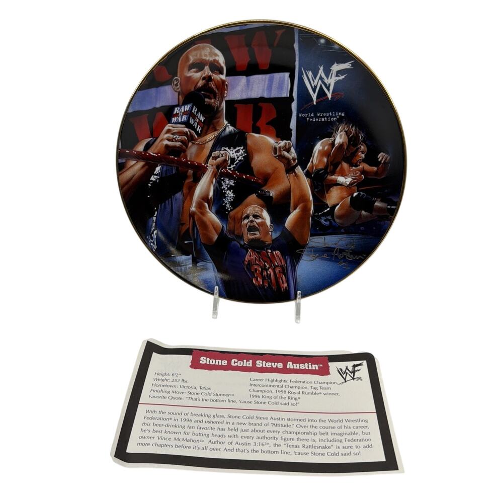 Danbury Mint WWF Stone Cold Collector Plate Lmt. Edition 23kt Gold Trim